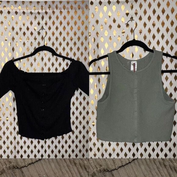 Fishnet workout top and off shoulder crop top Bundle set size M - Picture 1 of 10